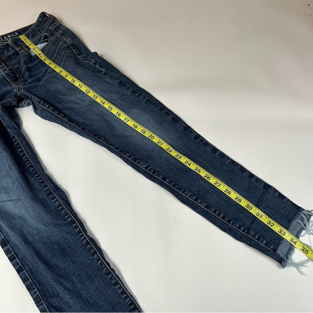 Y2K American Eagle Women’s Size 8 Jegging Jeans Dark Wash Raw Hem Stretch #0537 - Picture 6 of 11